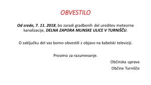 Obvestilo delna zapora Mlinske ulice
